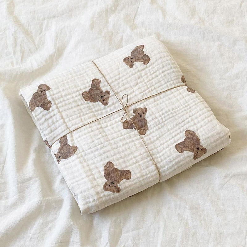 Muslin Swaddle Wrap - Bear Print Baby Blankets Newborn Muslin