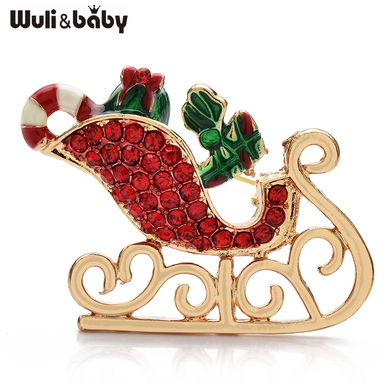 Baby Clothing Bag - Wuli&baby Rhinestone Sleigh Brooches Cute Christmas